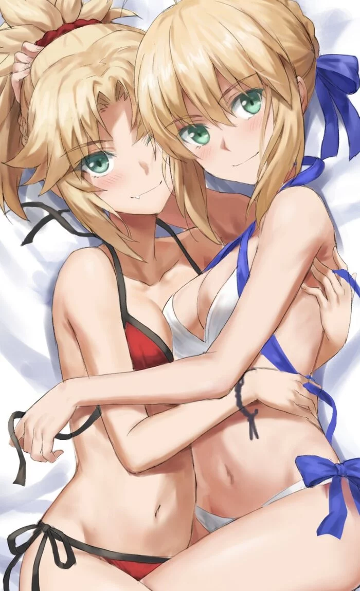 - Will you join? - NSFW, Tonee, Art, Anime art, Anime, Hand-drawn erotica, Fate, Fate-stay night, Fate apocrypha, Mordred, Artoria pendragon, Swimsuit