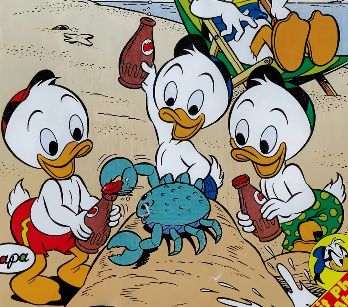 Billy, Willy and Dilly in swimming trunks - Ducklings, Swimming trunks, Beach