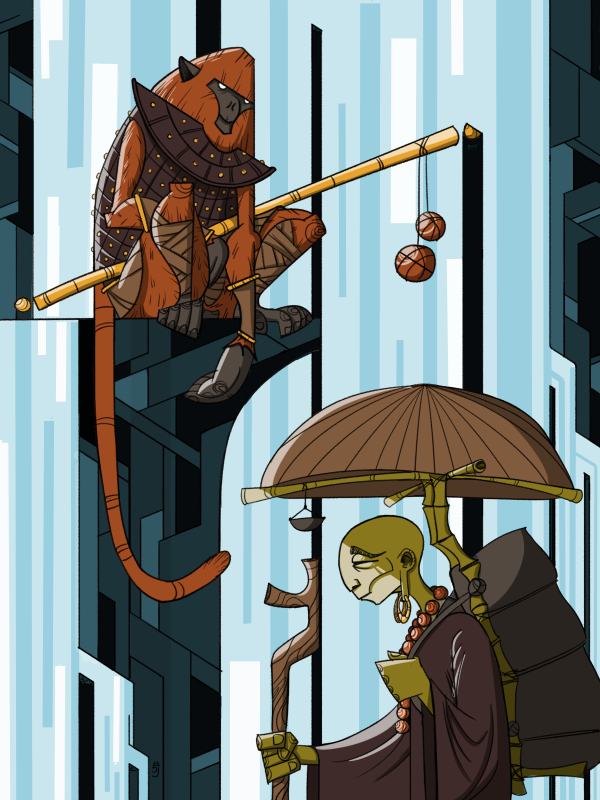 Sun Wukong and Xuanzang - My, Illustrations, Graphics, Drawing, Clip Studio Paint, Sun Wukong, Monkey, Buddhist monks