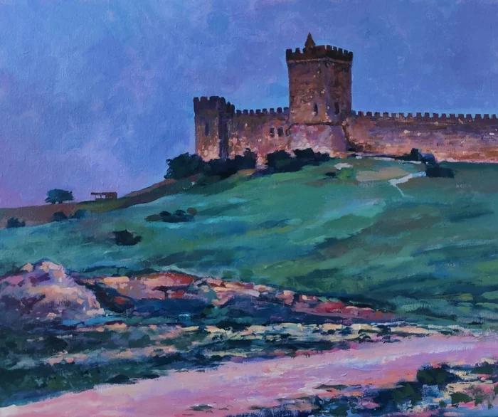 Genoese Fortress - My, Drawing, Painting, Painting, Crimea, Evening, Landscape, Artist