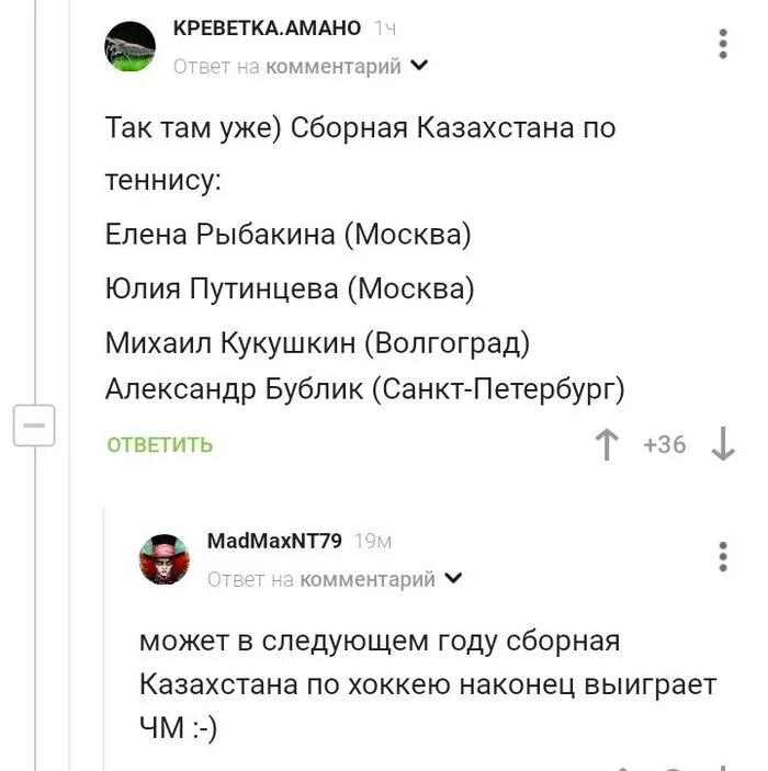 Kazakhstan national team - Comments, Comments on Peekaboo, Tennis, Kazakhstan, National team, Russian team, Sanctions, Hockey, Humor, Screenshot