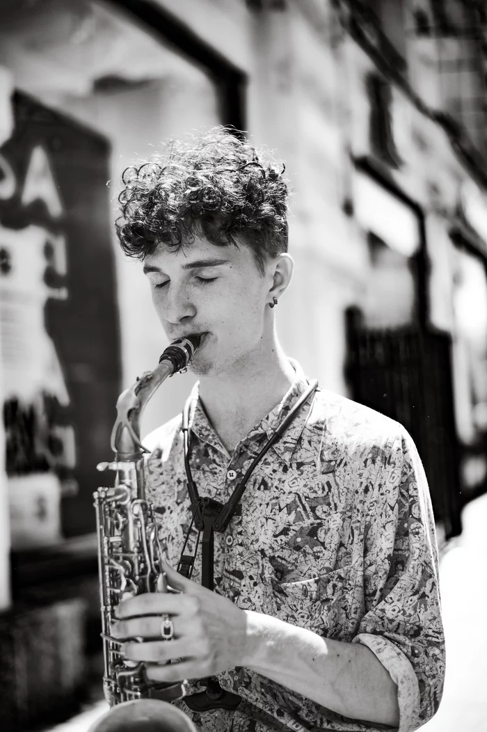 Black and white etude - My, Black and white, Saxophone, Music, Portrait, Street musicians, Rostov-on-Don