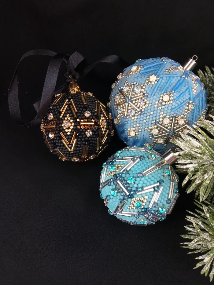 Christmas balls with glass - My, Christmas decorations, Beads, Needlework without process, Longpost