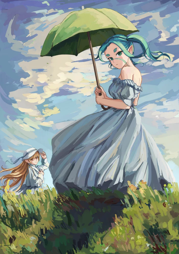 Ladys - Monogatari series, Yotsugi ononoki, Shinobu oshino, Anime art, Anime, Nemo, Art, Girls, Umbrella