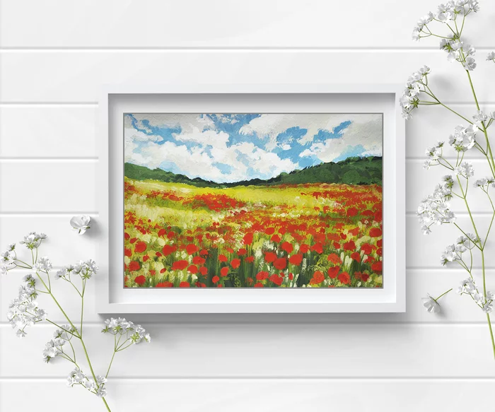 Red Meadow - My, Painting, Creation, Painting, Poppy, Landscape, Gouache, Summer, Painting, Drawing process, Video, Youtube, Longpost