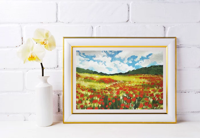 Red Meadow - Longpost, Youtube, Video, Drawing process, Painting, Summer, Gouache, Landscape, Poppy, Painting, Creation, Painting, My