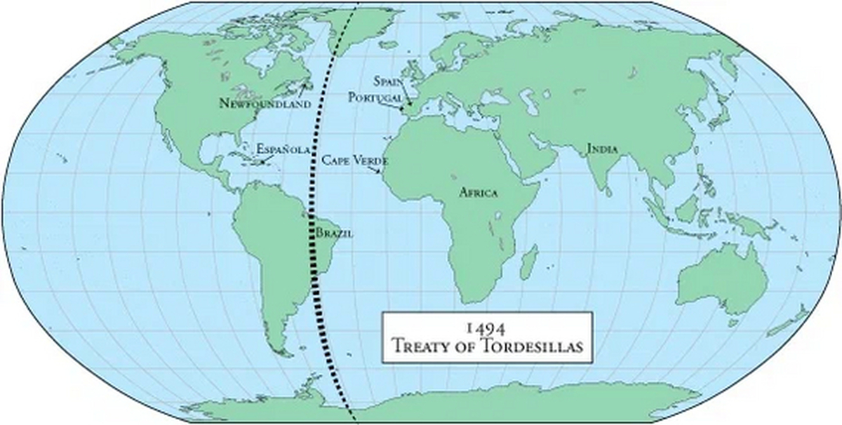 Тордесильясский договор карта