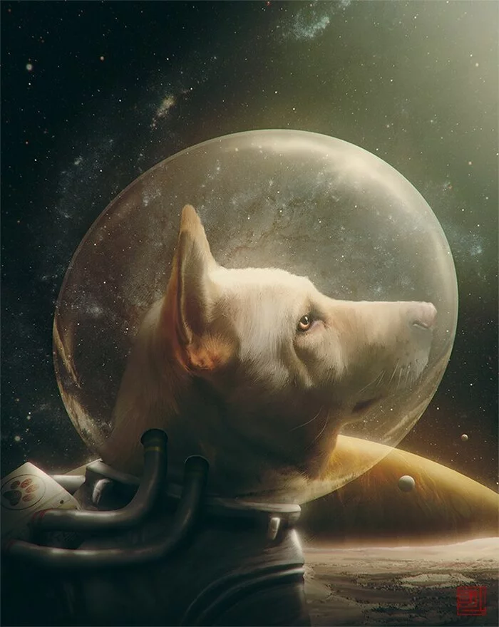 Cosmopos - Art, Fantasy, Dog, Spacesuit, Space, Other planet