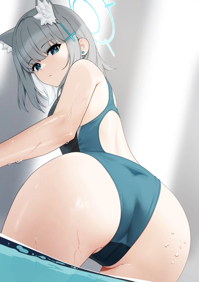 Shiroko - NSFW, Аниме, Anime Art, Sunaookami Shiroko, Blue archive, Animal Ears, Купальник, Ett