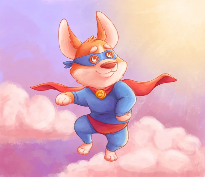 Corgi super hero! - My, Illustrations, Procreate, Painting, Digital, Digital drawing, Characters (edit), Corgi, Welsh corgi pembroke, Beaver draws