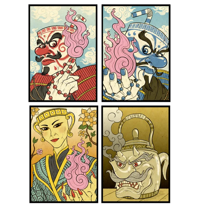 A man makes a set of Cuphead Hanafuda cards. Here are the first 4 cards - Games, Video game, Gamers, Computer games, Cards, Cuphead, Players, Cool, Cards, A cup, Kettle
