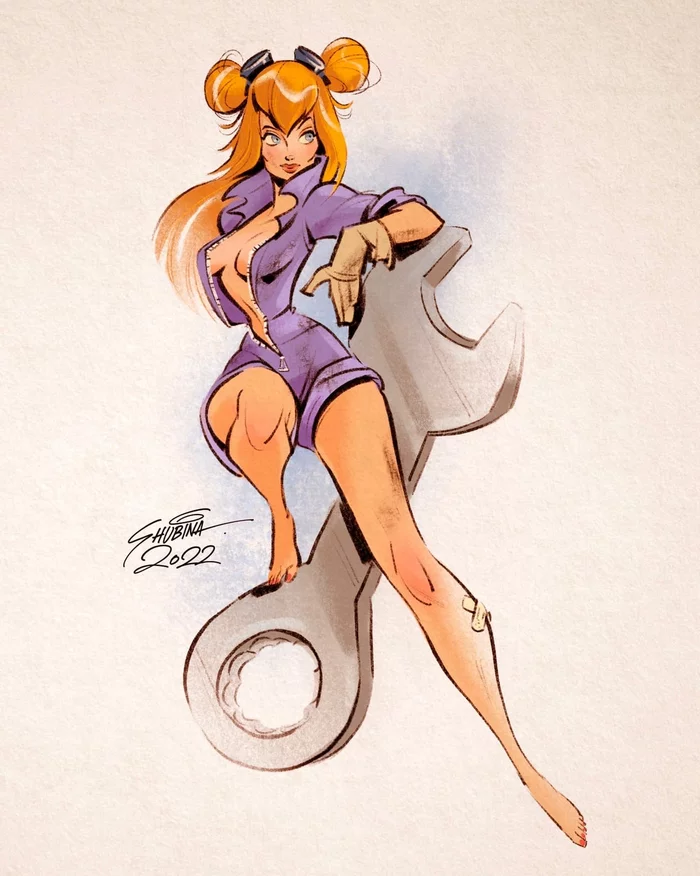 Gadget - Sveta Shubina, Girls, Art, Drawing, Pin up, Gadget hackwrench, Chip and Dale, screw