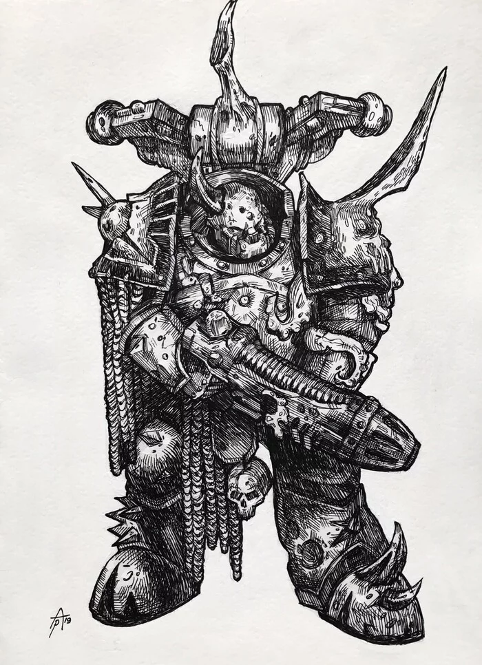 Greetings to all! I'll start my first post with my first work on Warhammer. - My, Warhammer 40k, Nurgle, Art, Drawing, Pen drawing, Artist, Teacher, Art, Modern Art, Painting, Custom, Artstation, Portfolio, Love story, First post, Interesting, Familiar, In contact with, Twitter, Pencil drawing