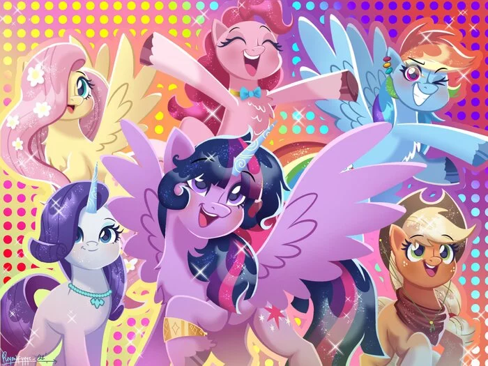 Гривастая Шестёрка - My Little Pony, Арт, Twilight sparkle, Rarity, Pinkie Pie, Fluttershy, Rainbow Dash, Applejack, Mane 6