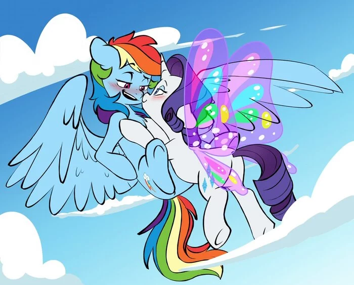 Крыло-поньки мордочкотыкаются - My Little Pony, Арт, Rarity, Rainbow Dash, Шиппинг, Doodle-Mark