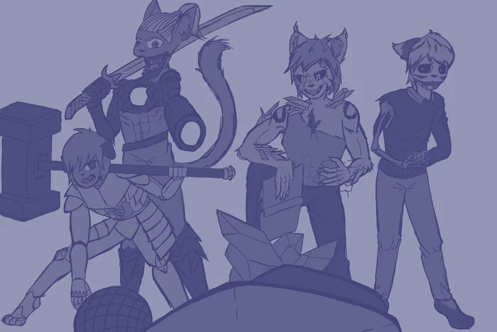 Sketch work like a preview of my FNF animation. - My, Furry, Friday Night Funkin, Cyborgs, Original character, Lynx, cat, Dog