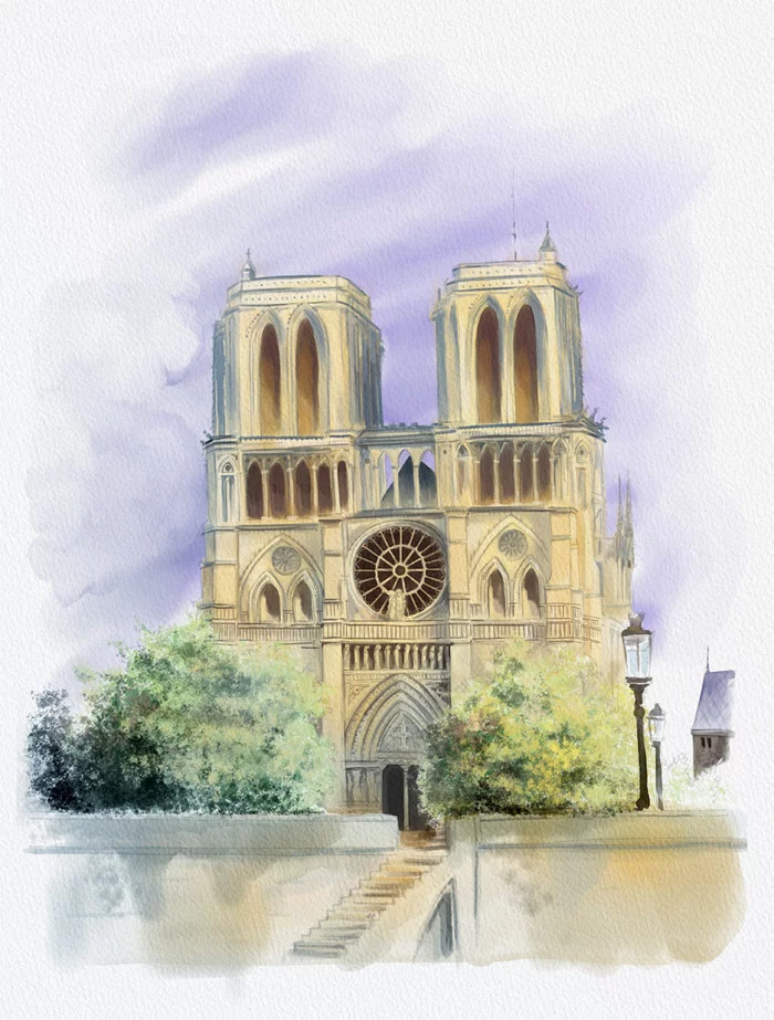 Building a la Notre Dame de Paris - My, Illustrations, Watercolor, 2D, Digital, Digital drawing