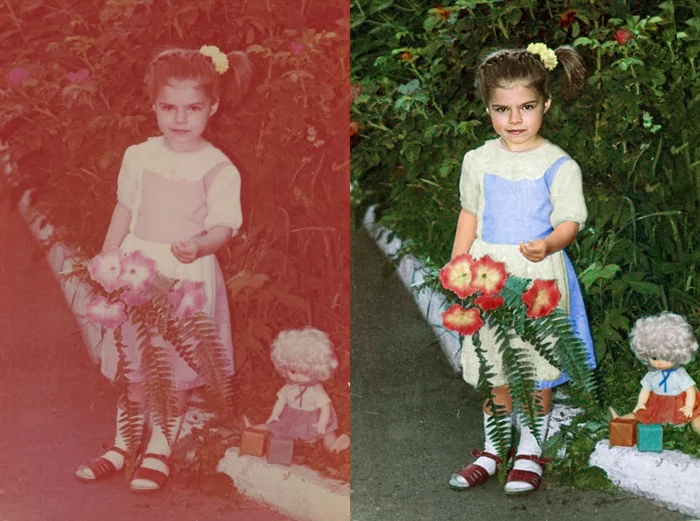 Restoration and color correction of the photo at the request of the pick-up artist - My, Photo restoration, Color corridor, Made in USSR, Girl, Old photo