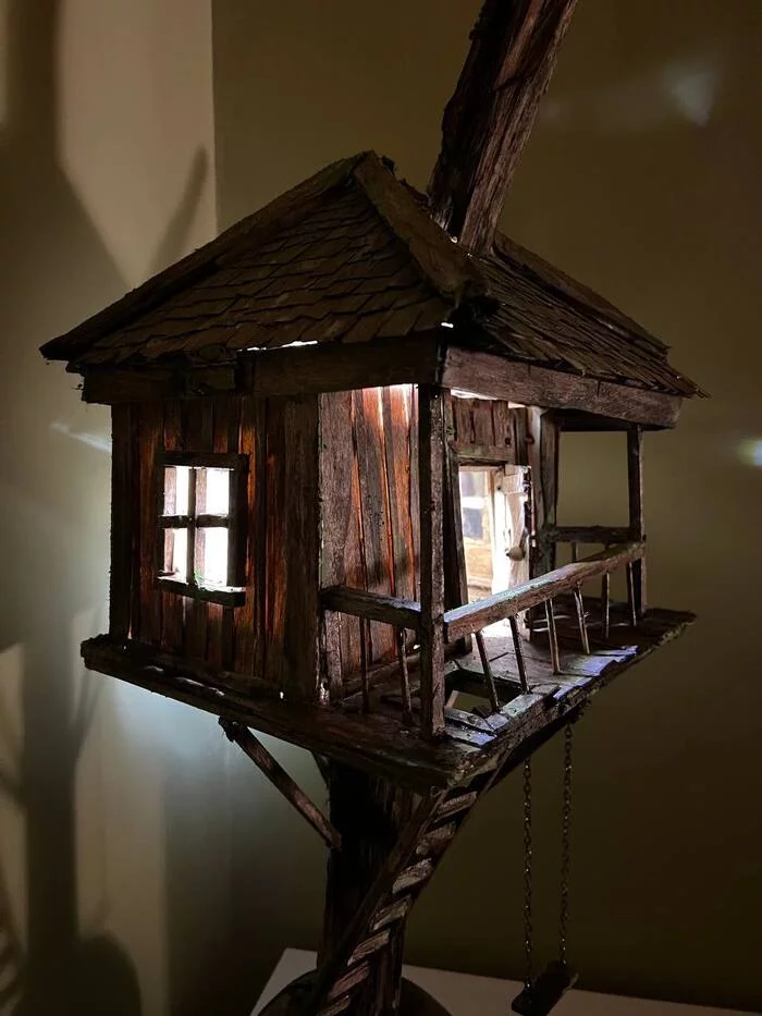 Made an unusual lamp - a tree house - My, Decor, Interior, Woodworking, Lamp, With your own hands, Tree house, Night light, Furniture, Homemade, Video, Youtube, Longpost
