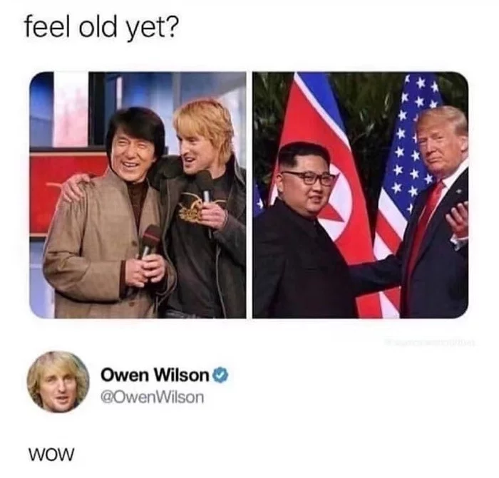 WOWen ilson - Twitter, Screenshot, Jackie Chan, Owen Wilson, Kim Chen In, Donald Trump, Old age, Similarity, Humor