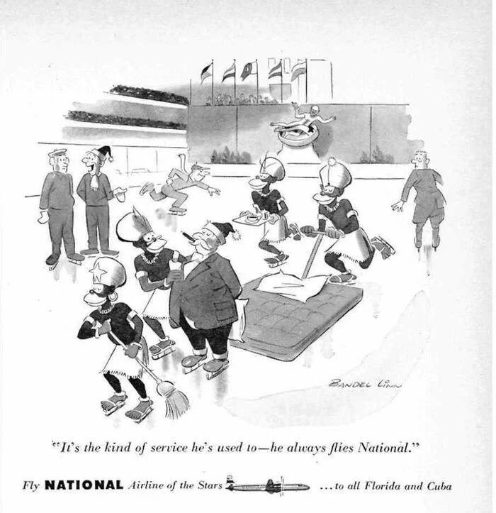 - This is the level of service he is used to - he always flies the National. - Advertising, USA, Caricature, The Sports Illustrated, 20th century, Tolerance, Black people