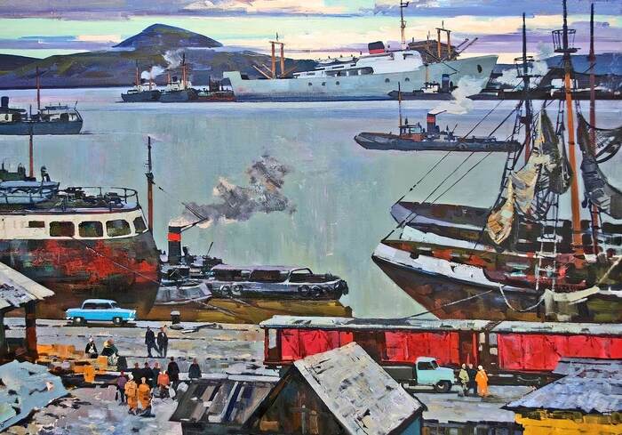 Murmansk fishing port - Art, Murmansk, Port, Painting, the USSR, 60th