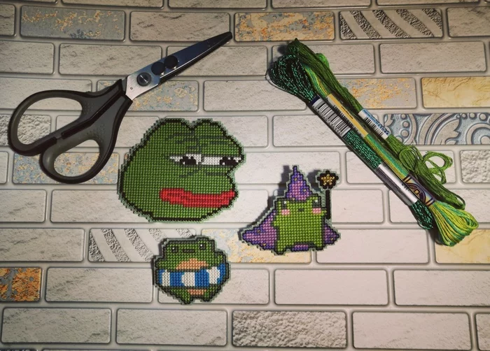 So the frogs - My, Embroidery, Frogs, Icon, Pepe, Needlework without process