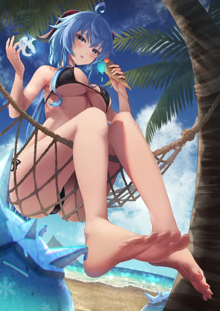 Ganyu - NSFW, Art, Anime art, Genshin impact, Games, Ganyu, Girls, Bikini, Legs, Feet, Foot fetish