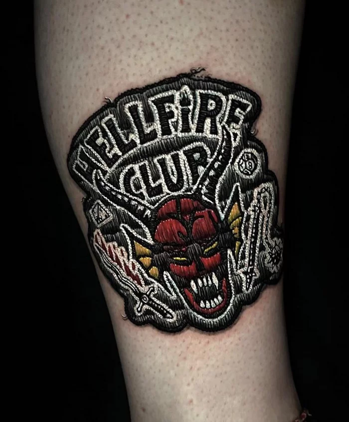 Hellfire Club Tattoo - Tattoo, Tattoo artist, Tattoo parlor, TV series Stranger Things, Hellfire, Based on the, Stripe