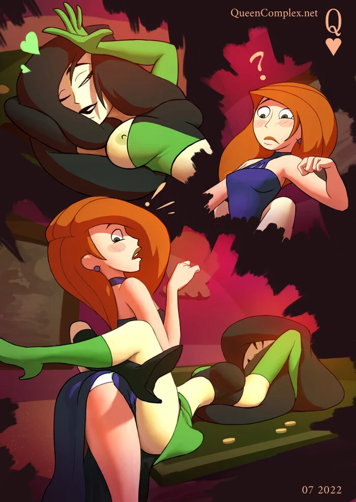 Gotcha! - NSFW, Art, Drawing, Walt disney company, Kim Five-with-plus, Shego, Girls, Erotic, Hand-drawn erotica, Underwear, Boobs, Booty, Lesbian, Queencomplex