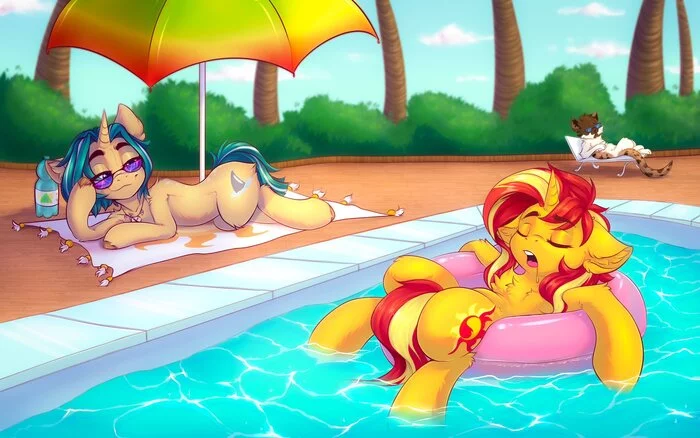 В бассейне - My Little Pony, PonyArt, Sunset Shimmer, Falafeljake, Original Character