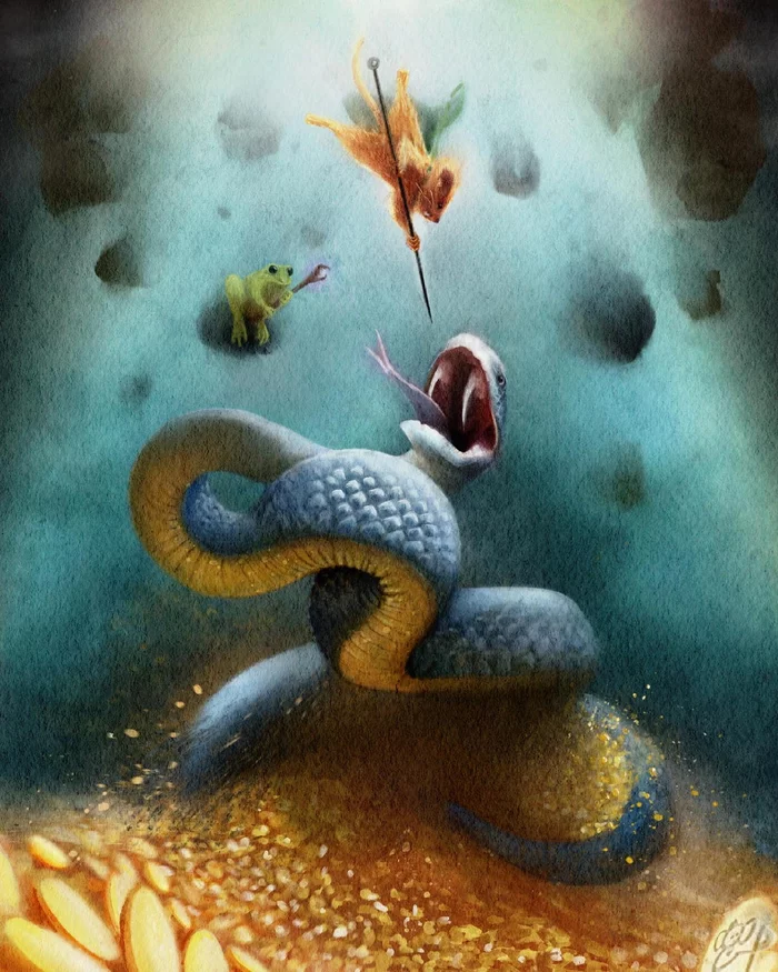 Surprise! - Snake, Gold, Frogs, Mouse, Adventurers, Art, hidden treasures, Guardian