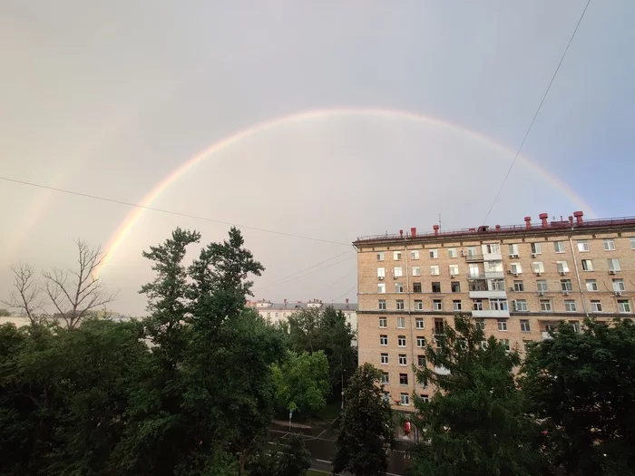 beautiful double rainbow - My, Double Rainbow, Rainbow, Weather