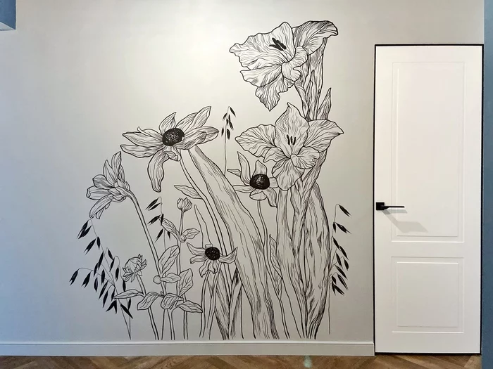 Wall painting based on botanical motifs - My, Wall painting, Interior, Botanical illustration, Painting, Longpost