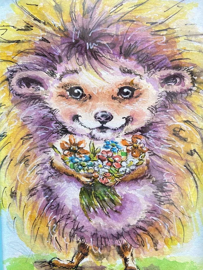 cute hedgehog - My, Hedgehog, Watercolor, Drawing, Artist, Painting, Longpost