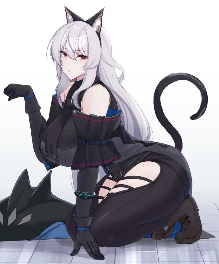 Neko Skadi - Anime, Anime art, Arknights, Skadi, Animal ears, Neko, Mobile games, Kanta 077