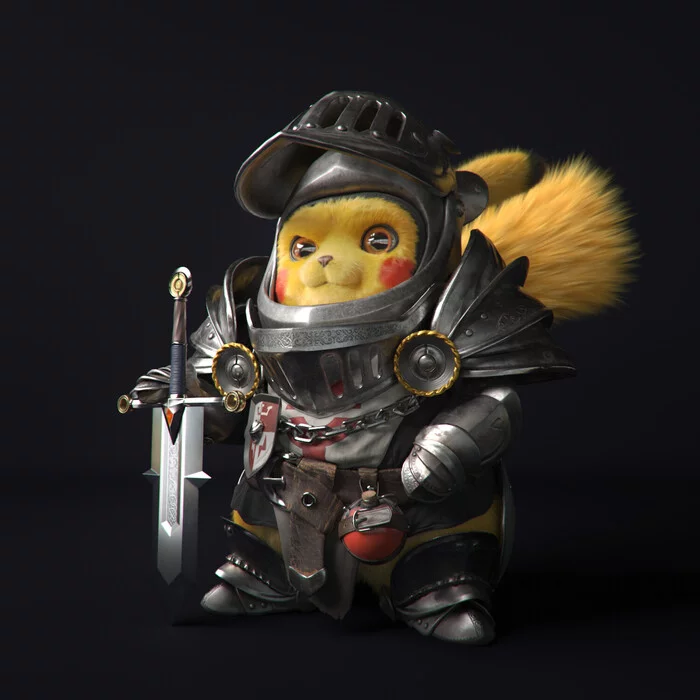 Knight Pikachu - Арт, Artstation, Рыцари, Пикачу, Покемоны, 3D, Длиннопост