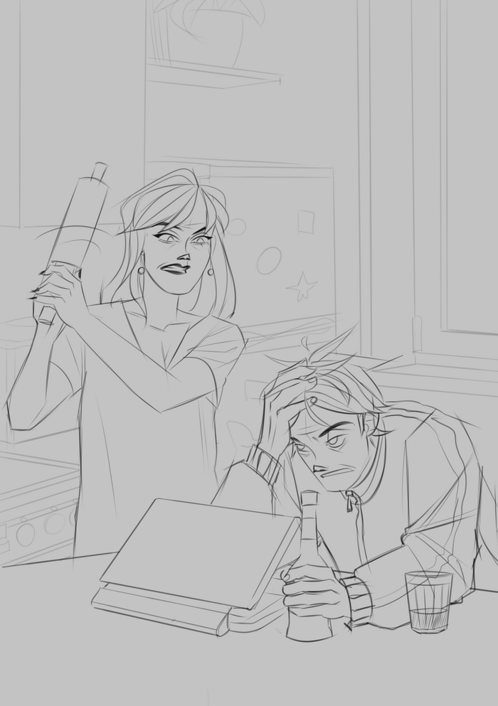 Моя прекрасная художница прислала эскиз для "Рассказов без хэппи-энда". Как Вам?