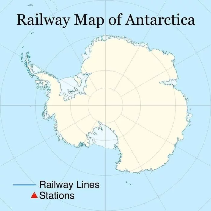 Railway map of Antarctica - Humor, Railway, Cards, Antarctica, Transport, Picture with text