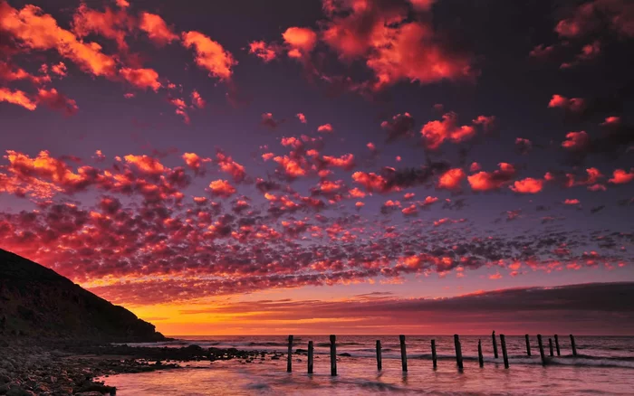 Clouds, sunsets, waves - beauty, Sunset, Sky, The photo, Ocean