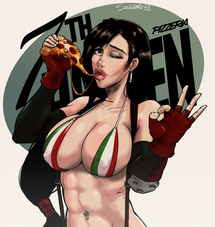 Typhus in Italy - NSFW, Tifa lockhart, Final Fantasy, Art, Strong girl, Press, Pizza, Girls, Sports girls, Fitonyashka, Saccente