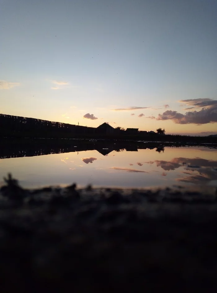 Sunset - My, Mobile photography, Sky, Sunset, Puddle