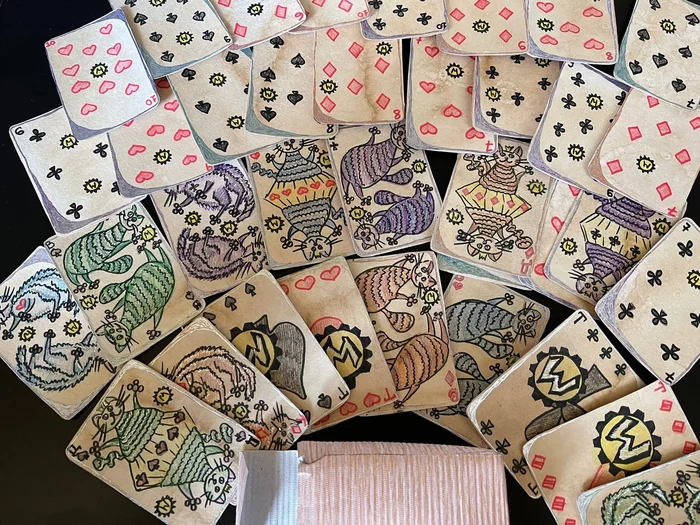 souvenir cards - Playing cards, Homemade, Клуб, cat, Pencil, Drawing, Deck, With your own hands, My