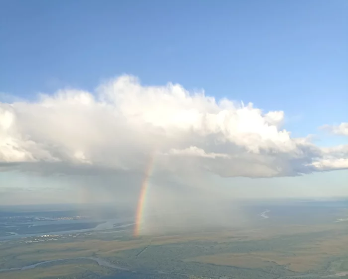 Rainbow on the Northern Dvina - My, Sukhoi Superjet 100, Sky, The photo, Arkhangelsk, Rainbow, Double Rainbow