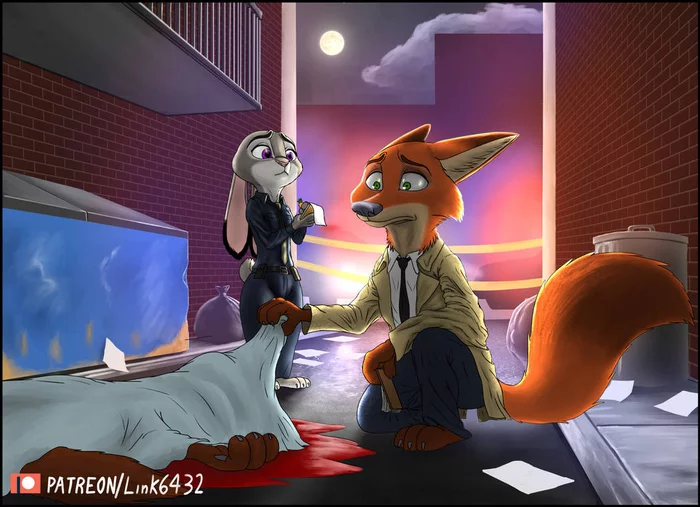 Commission 19: The alley of crime - Zootopia, Art, Nick wilde, Judy hopps, Link6432