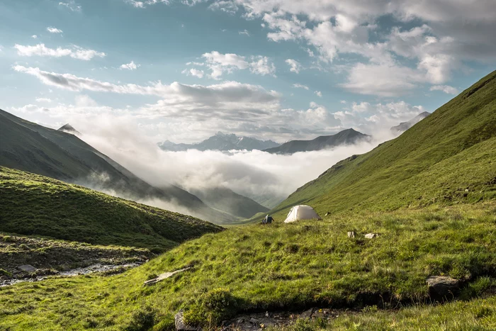 warm morning - My, The mountains, Morning, The photo, Tourism, Mountain tourism, Hike, Landscape, Summer, Elbrus, Tent