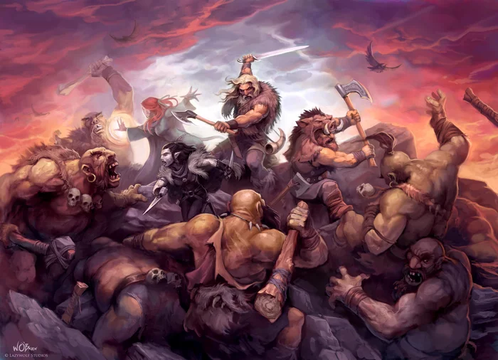 Barbarians - Art, Barbarian, Orcs, Battle, Fantasy