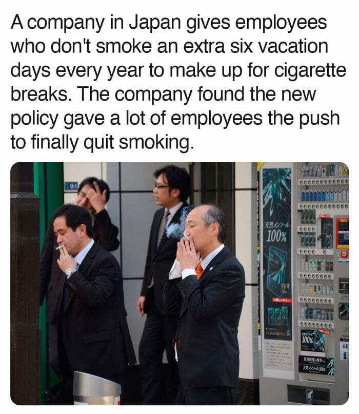 Vacation 6 days longer - Japan, Company, Smoking, Harm, Vacation, More, Motivation, Picture with text