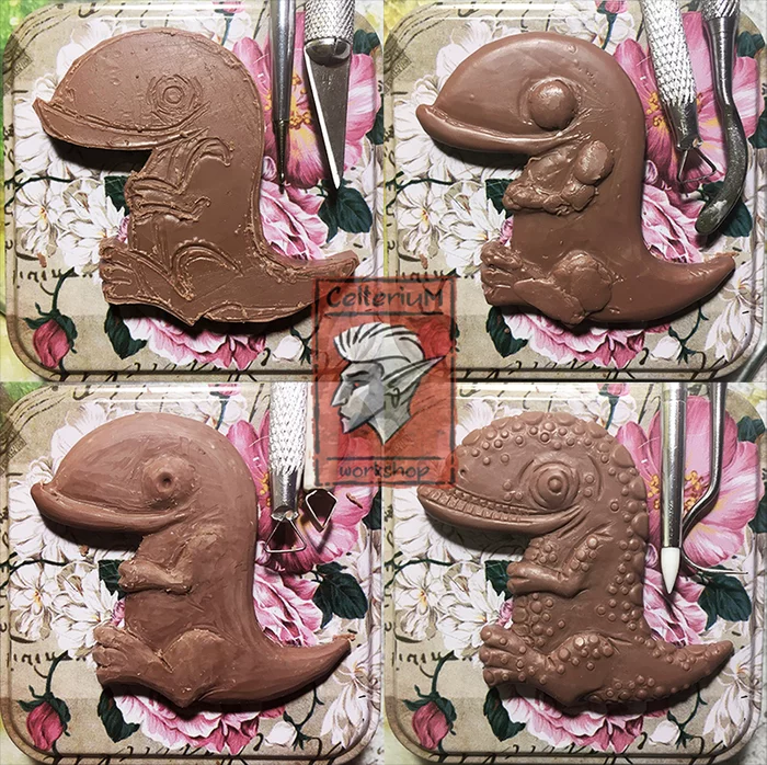 Pins with guars (part one) - My, The Elder Scrolls III: Morrowind, Polymer clay, Лепка, Casting, Polyurethane, Needlework with process, The elder scrolls, Miniature, Longpost, Guar, Brooch, Figurines, Video, Youtube