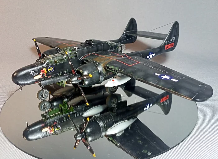 Night queen. - My, Modeling, Stand modeling, Prefabricated model, Aircraft modeling, Hobby, Miniature, With your own hands, Needlework without process, Aviation, Story, Airplane, The Second World War, Scale model, Collection, Collecting, USA, Bomber, Fighter, Black Widow, Night, Video, Longpost